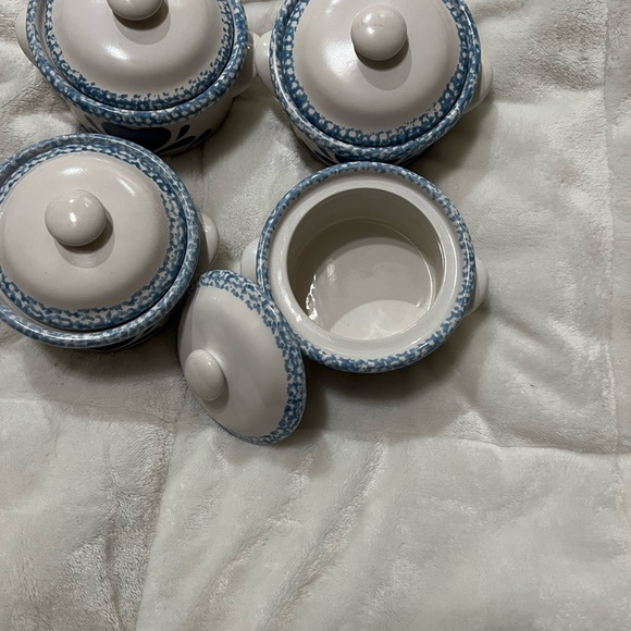 Corelle Jay Import Blue Hearts Spongeware crocks 4 bowls with lid - Picture 4 of 12